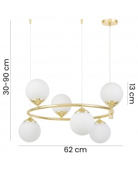 LAMPA WISZĄCA SUFITOWA ŻYRANDOL NOWOCZESNA ZŁOTO KLASYCZNE BIAŁE KULE FINO 6