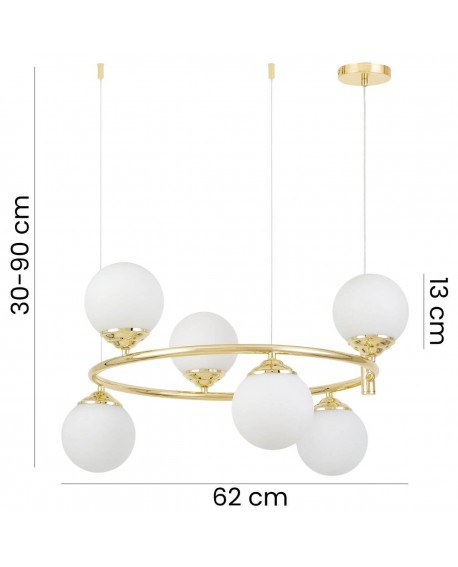 LAMPA WISZĄCA SUFITOWA ŻYRANDOL NOWOCZESNA ZŁOTO KLASYCZNE BIAŁE KULE FINO 6