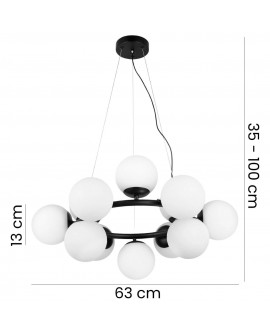 LAMPA WISZĄCA NOWOCZESNA CZARNA BIAŁE KULE LEDO 12