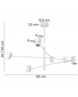 Elegancka i designerska lampa sufitowa z białą konstrukcją i cylindrycznymi kloszami, z możliwością regulacji
