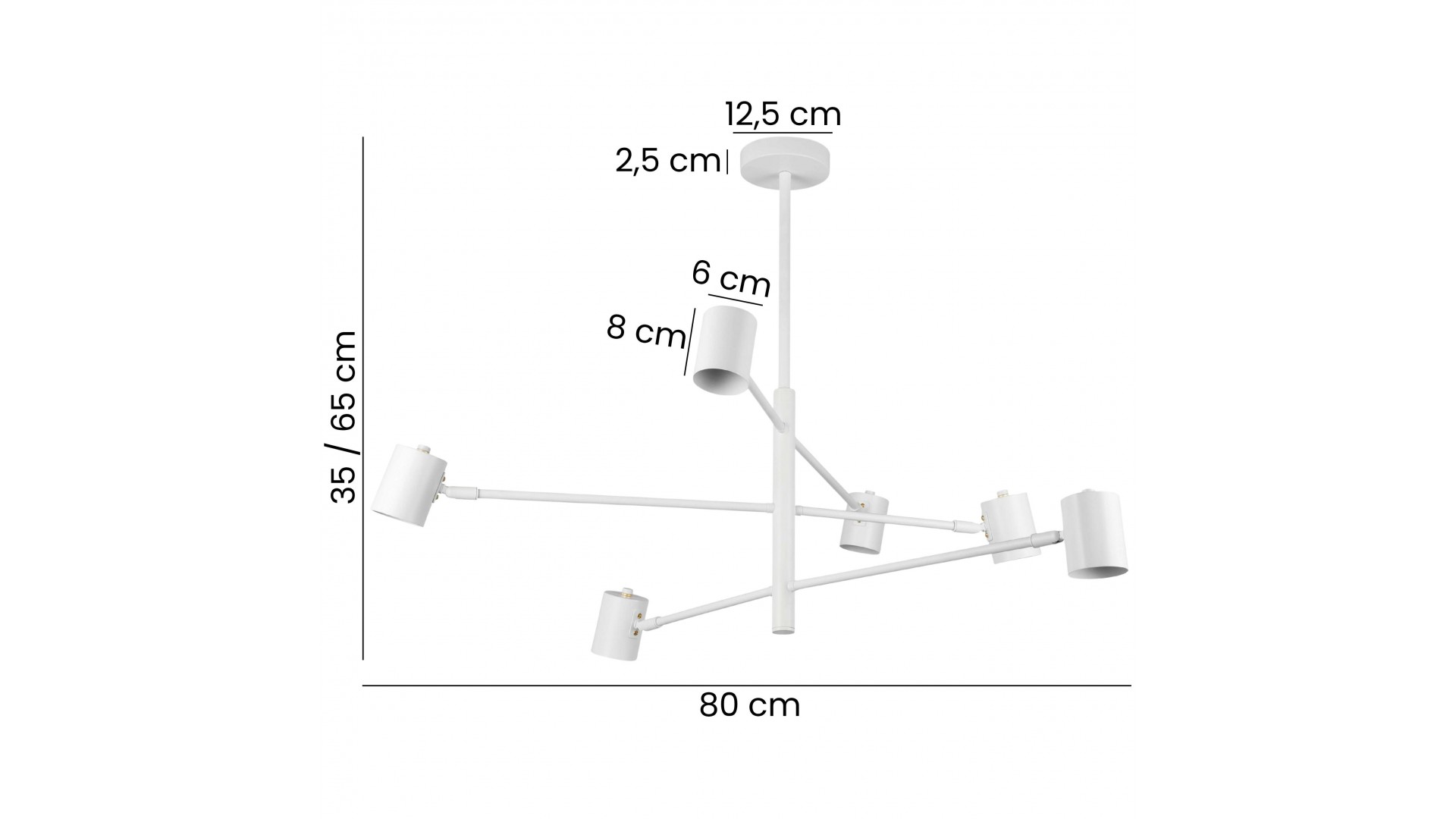 Elegancka i designerska lampa sufitowa z białą konstrukcją i cylindrycznymi kloszami, z możliwością regulacji