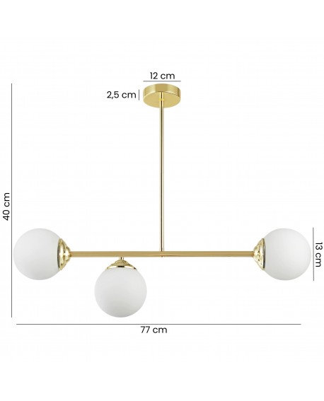 Złota lampa sufitowa z matowymi kloszami i wymiarami – oświetlenie do stylu nowoczesnego i modern classic.