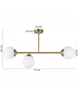 Matowa złota lampa wisząca z 3 mlecznymi kloszami, nowoczesna, elegancka, idealna do wnętrz glamour i modern classic