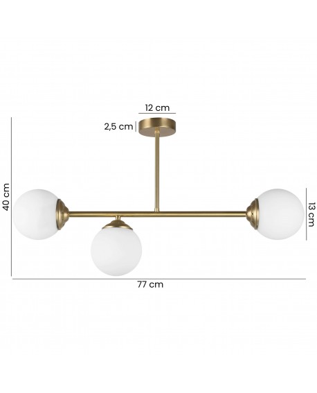 Matowa złota lampa wisząca z 3 mlecznymi kloszami, nowoczesna, elegancka, idealna do wnętrz glamour i modern classic