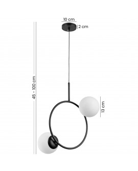 Czarna lampa wisząca z dwoma kloszami i okręgiem – z możliwością regulacji wysokości