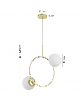 Złota lampa wisząca z dwoma kloszami i okręgiem – z możliwością regulacji wysokości