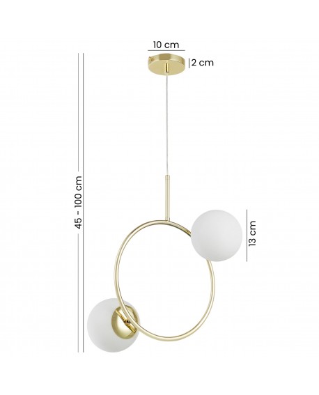 Złota lampa wisząca z dwoma kloszami i okręgiem – z możliwością regulacji wysokości