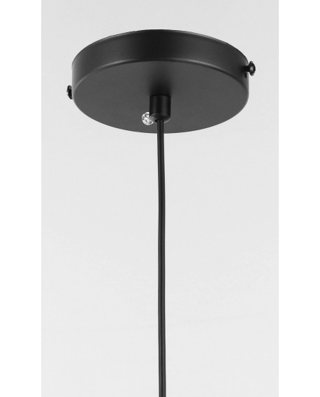 Czarna podsufitka lampy wiszącej z przewodem — detal montażu nowoczesnej lampy do wnętrz
