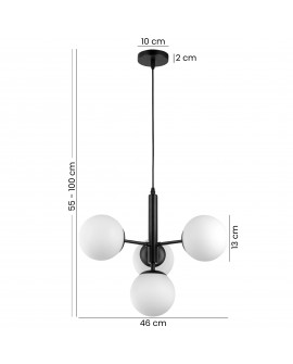 Czarna lampa wisząca z mlecznymi kloszami – nowoczesna lampa sufitowa do salonu i jadalni z możliwością regulacji wysokości