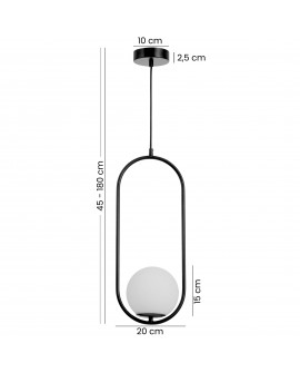 Czarna lampa wisząca z podłużną ramą i matowym kloszem – nowoczesne oświetlenie z regulowaną wysokością do salonu lub jadalni