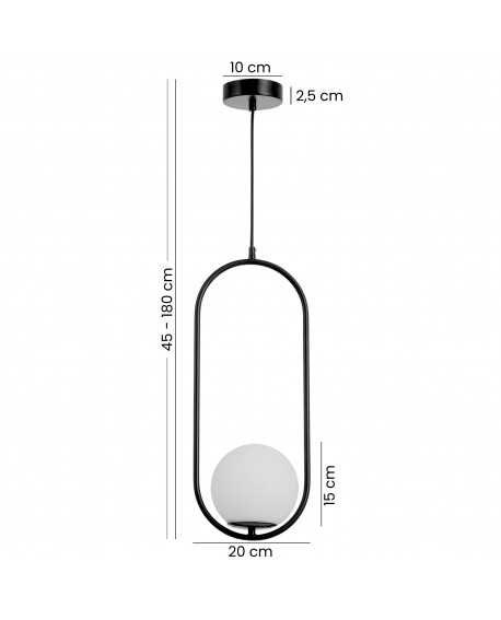 Czarna lampa wisząca z podłużną ramą i matowym kloszem – nowoczesne oświetlenie z regulowaną wysokością do salonu lub jadalni