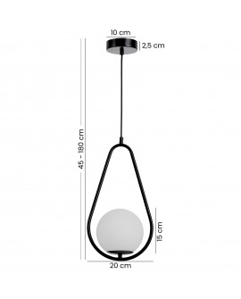 Regulowana wisząca lampa w kształcie kropli z matowym kloszem, czarny metalowy okrąg, nowoczesne oświetlenie 