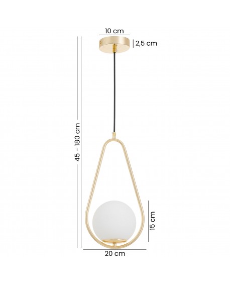 Lampa wisząca w złotym kolorze z matowym kloszem – nowoczesne oświetlenie o minimalistycznym designie.