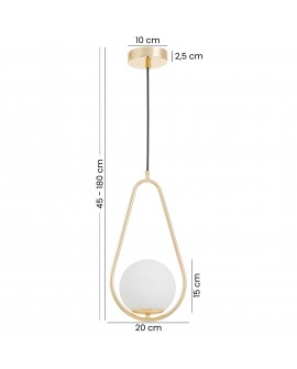 Lampa wisząca w złotym kolorze z matowym kloszem – nowoczesne oświetlenie o minimalistycznym designie.