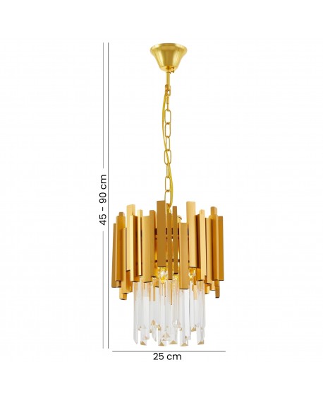 Elegancka złota lampa z kryształowymi elementami – nowoczesny design do salonu.