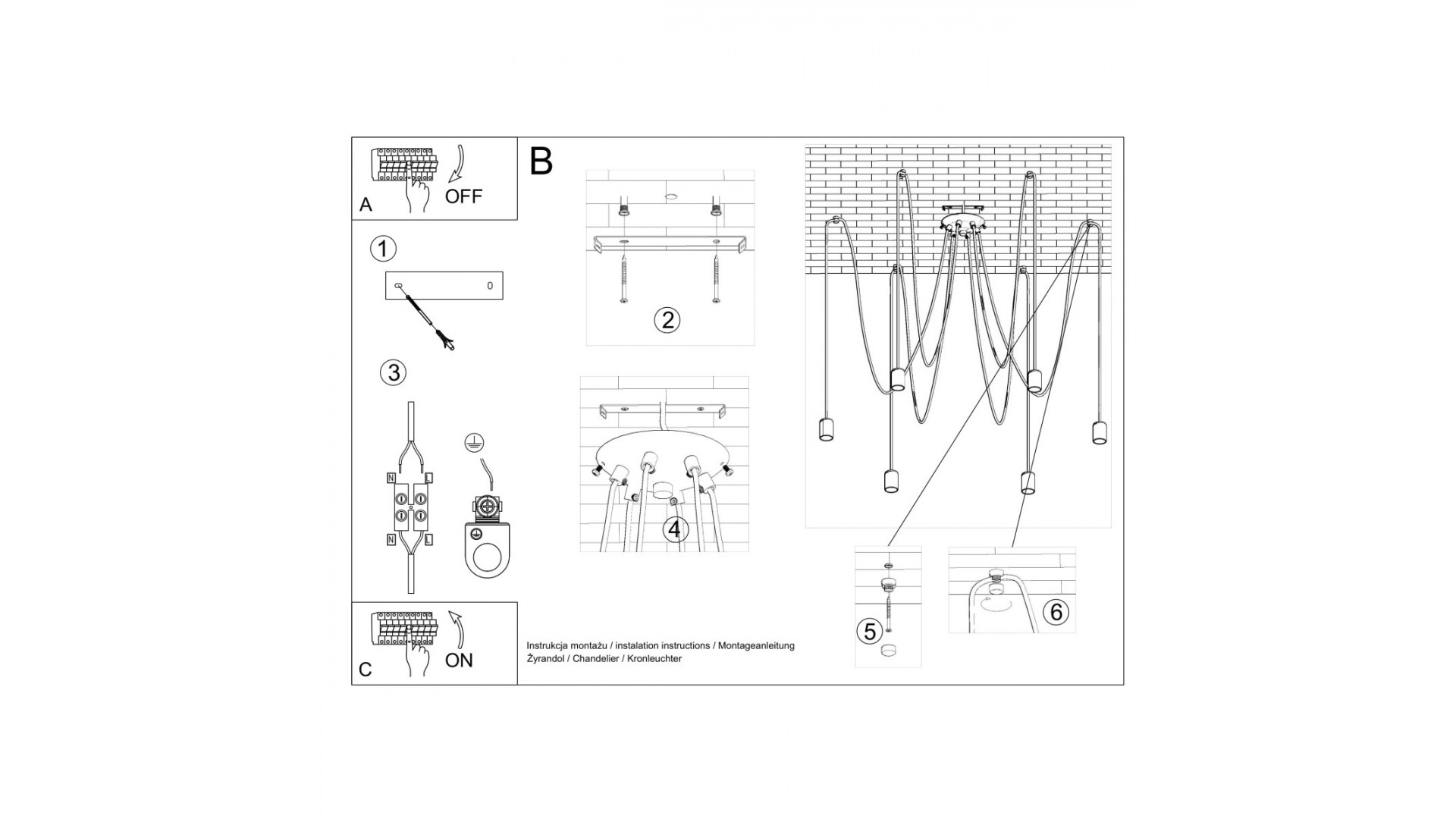 Żyrandol EDISON 5 czarny Sollux SL.0371