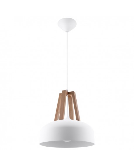 Lampa wisząca CASCO biała/naturalne drewno Sollux SL.0388