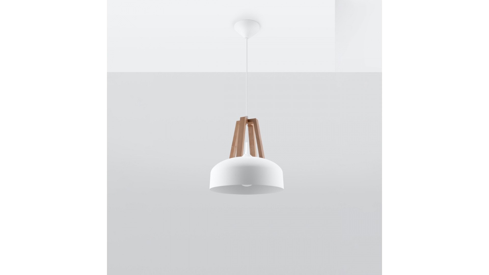 Lampa wisząca CASCO biała/naturalne drewno Sollux SL.0388