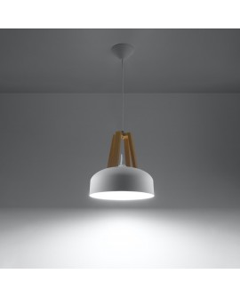 Lampa wisząca CASCO biała/naturalne drewno Sollux SL.0388