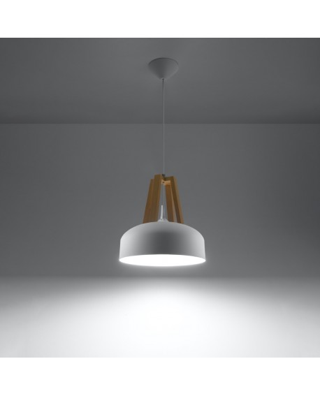 Lampa wisząca CASCO biała/naturalne drewno Sollux SL.0388