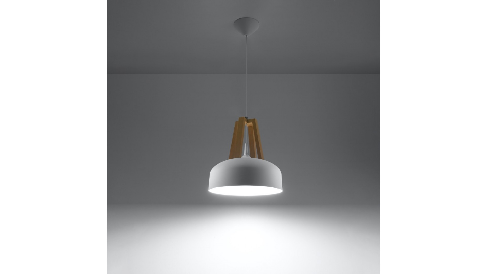 Lampa wisząca CASCO biała/naturalne drewno Sollux SL.0388