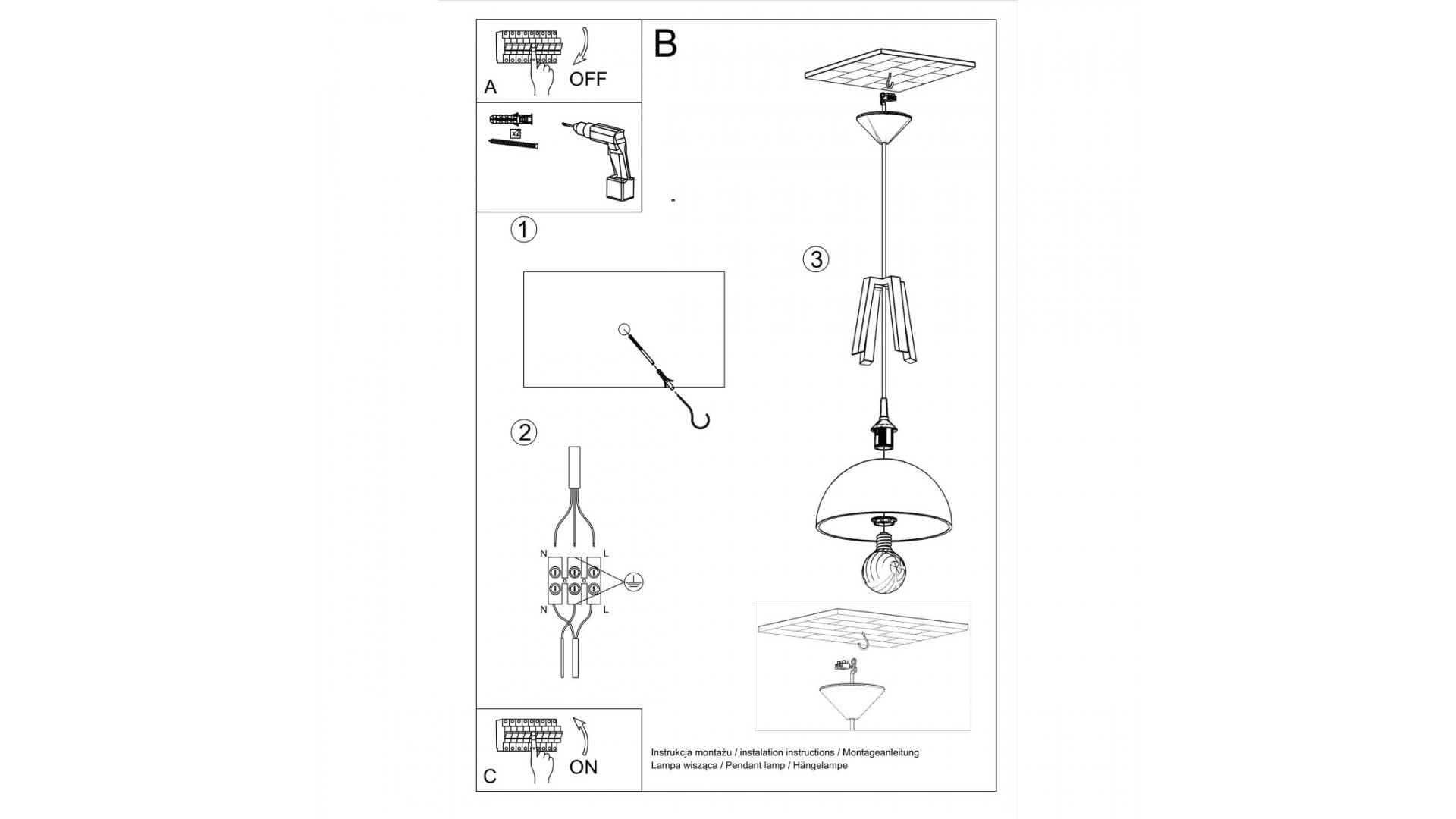 Lampa wisząca CASCO biała/naturalne drewno Sollux SL.0388