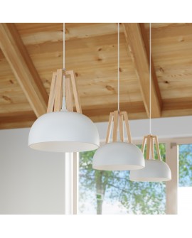 Lampa wisząca CASCO biała/naturalne drewno Sollux SL.0388