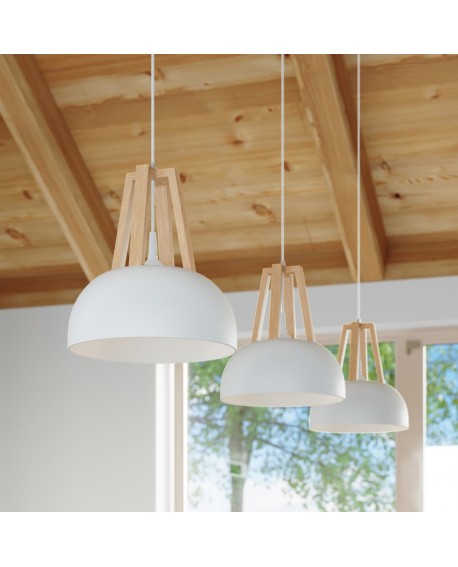 Lampa wisząca CASCO biała/naturalne drewno Sollux SL.0388