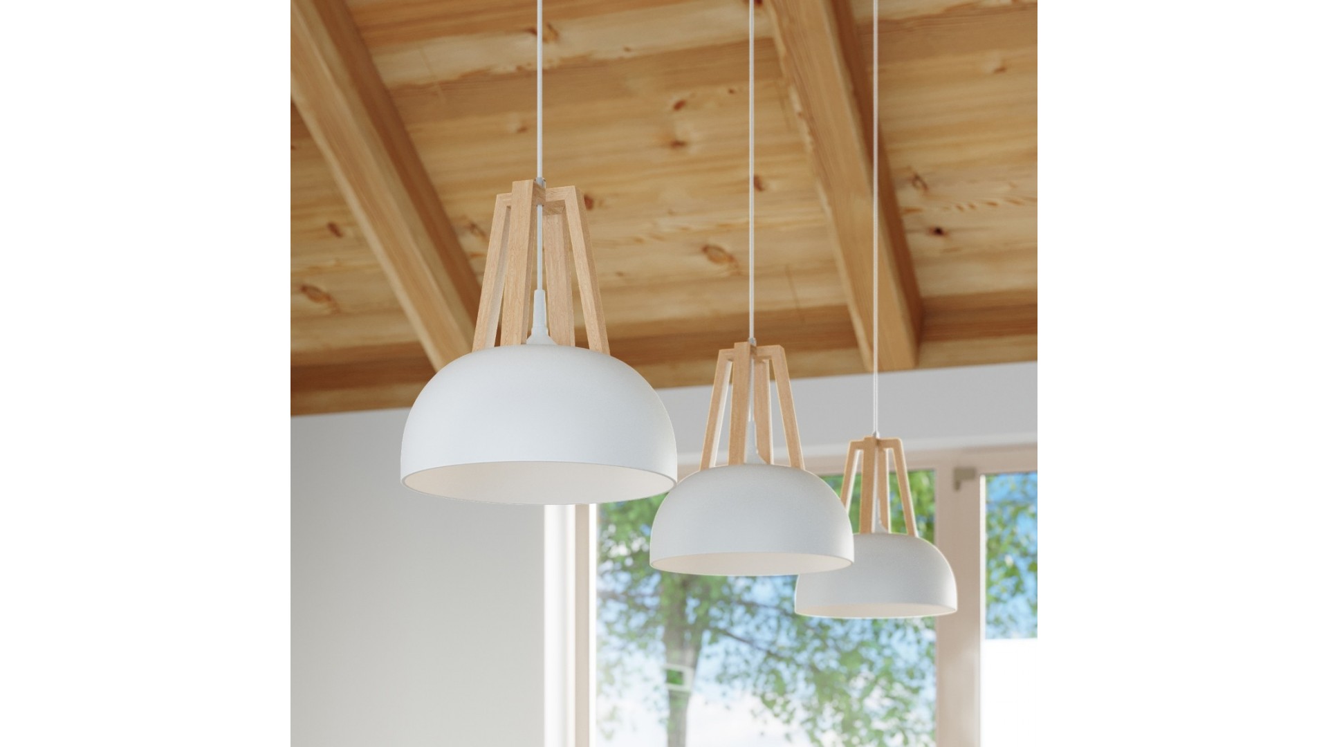 Lampa wisząca CASCO biała/naturalne drewno Sollux SL.0388