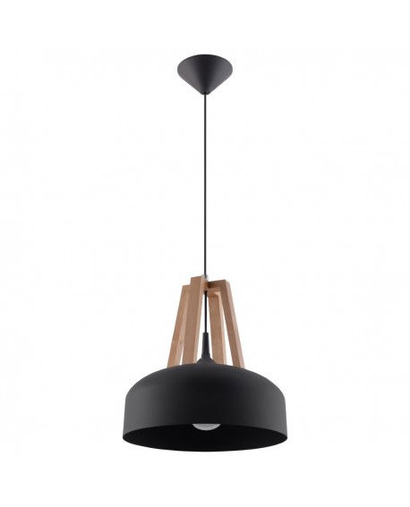 Lampa wisząca CASCO czarna/naturalne drewno Sollux SL.0390