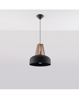 Lampa wisząca CASCO czarna/naturalne drewno Sollux SL.0390