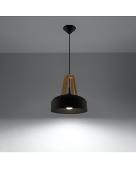 Lampa wisząca CASCO czarna/naturalne drewno Sollux SL.0390
