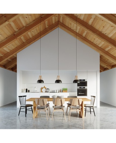 Lampa wisząca CASCO czarna/naturalne drewno Sollux SL.0390