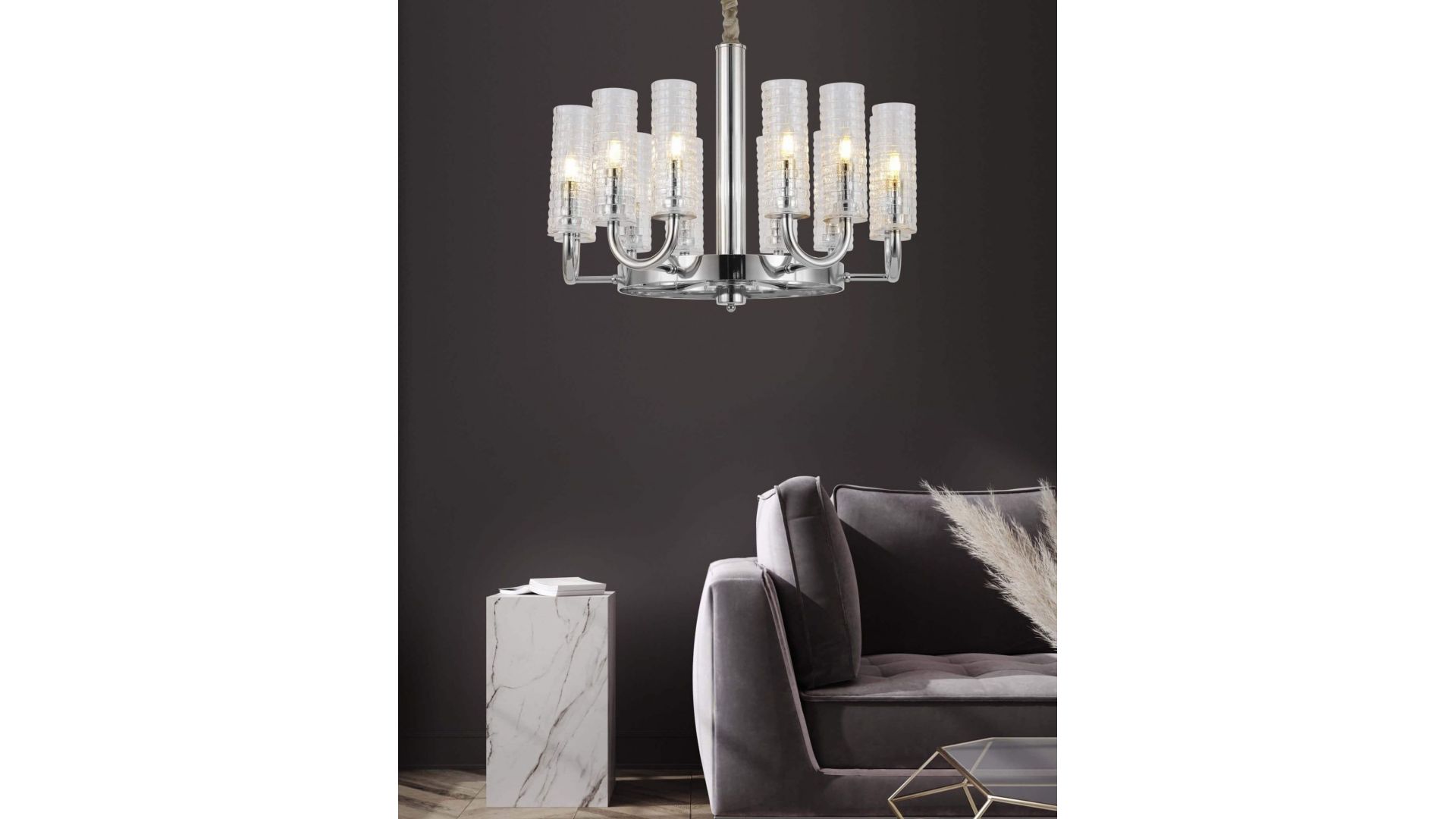 NOWOCZESNY CHROMOWANY ŻYRANDOL DONATTI W12 LUMINA DECO