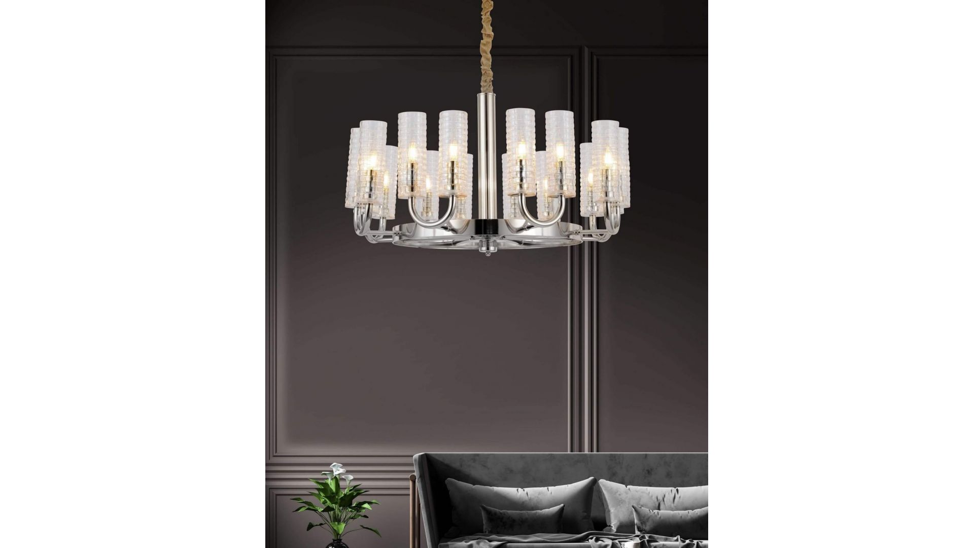 NOWOCZESNY CHROMOWANY ŻYRANDOL DONATTI W16 LUMINA DECO