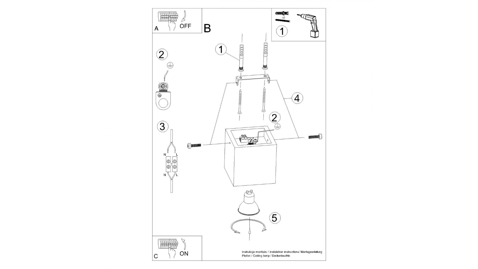 Plafon QUAD beton Sollux SL.0489