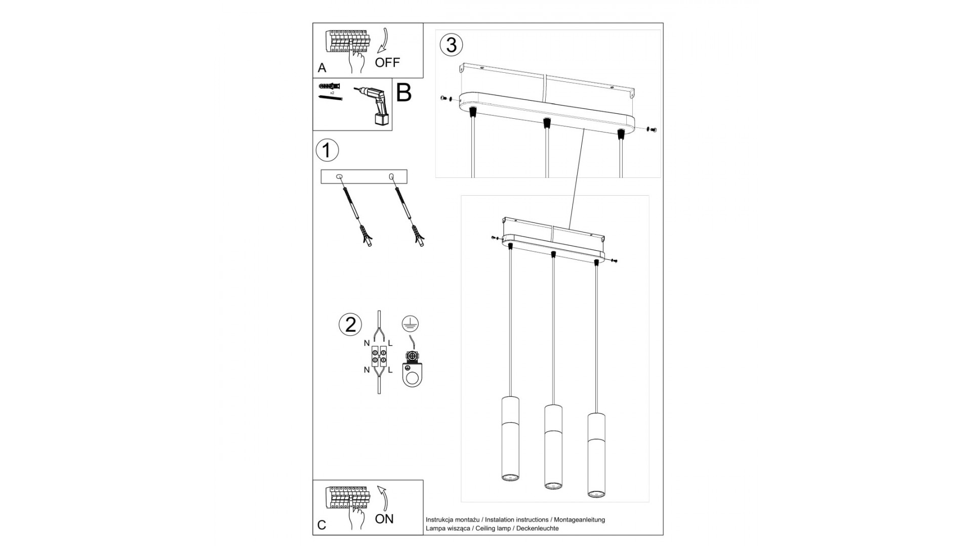 Lampa wisząca BORGIO 3L czarny Sollux SL.0652