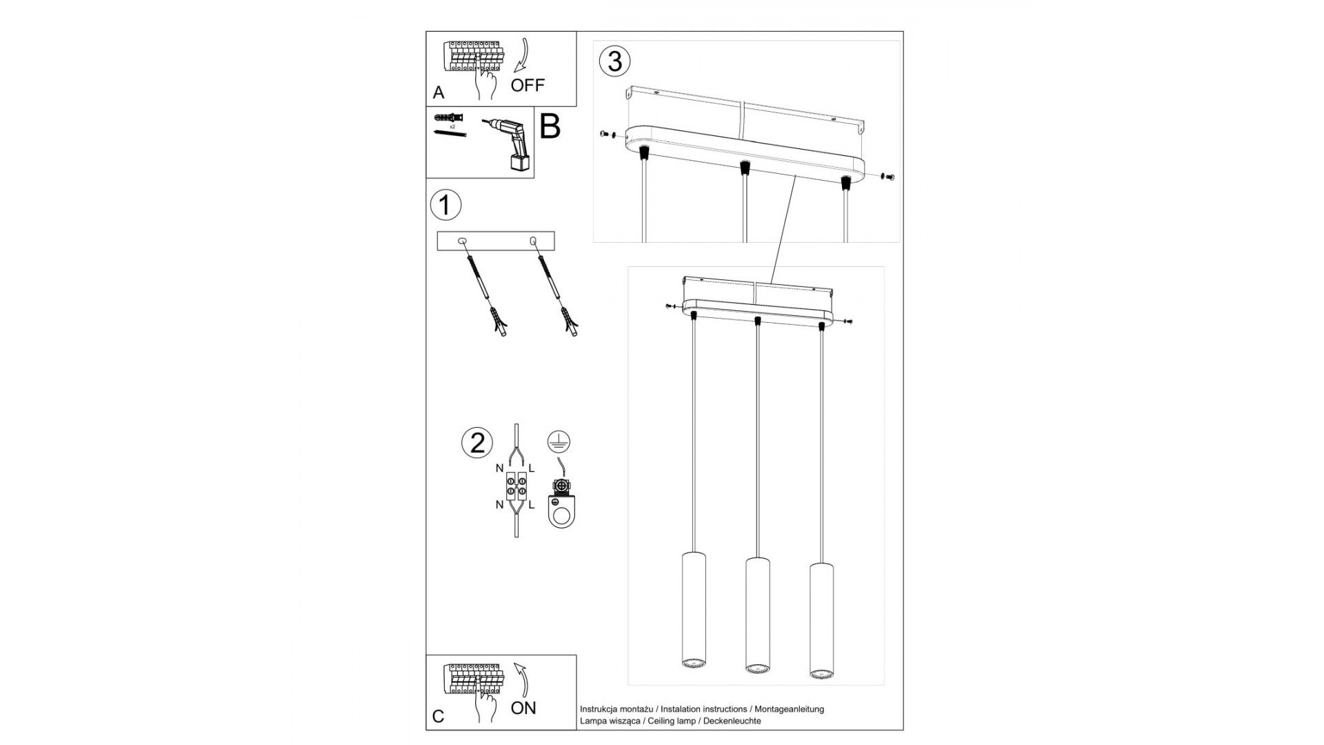 Lampa wisząca LUVO 3L Sollux SL.0655