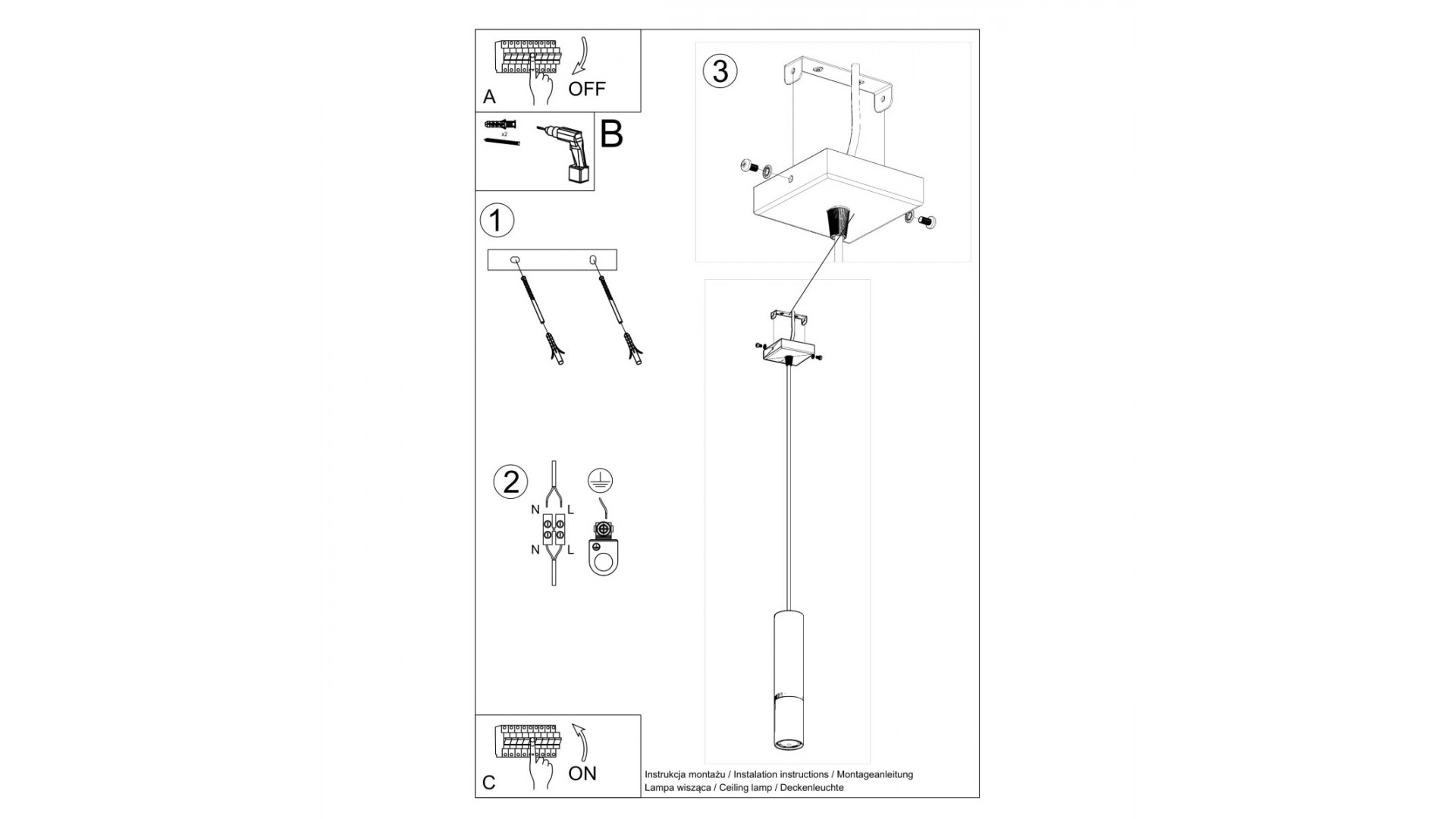 Lampa wisząca LOOPEZ 1 czarny/chrom Sollux SL.0940
