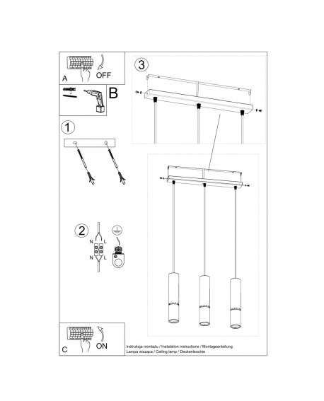 Lampa wisząca LOOPEZ 3L czarny/złoty Sollux SL.0954