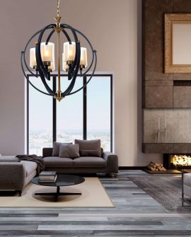 lampa wisząca loft czarno-złota szczotkowana bergen w6 lumina deco, ujęcie centralne na białym tle