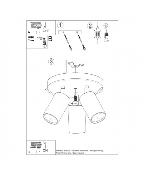 Plafon RING 3P czarny Sollux SL.1016