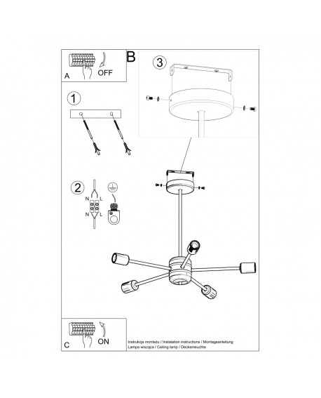 Żyrandol LANGO 5 czarny Sollux SL.1022