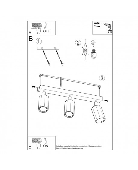 Plafon ZEKE 3 dąb Sollux SL.1030