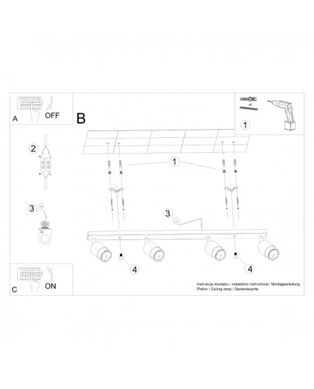 Plafon NERO 4 czarny/chrom Sollux SL.1067