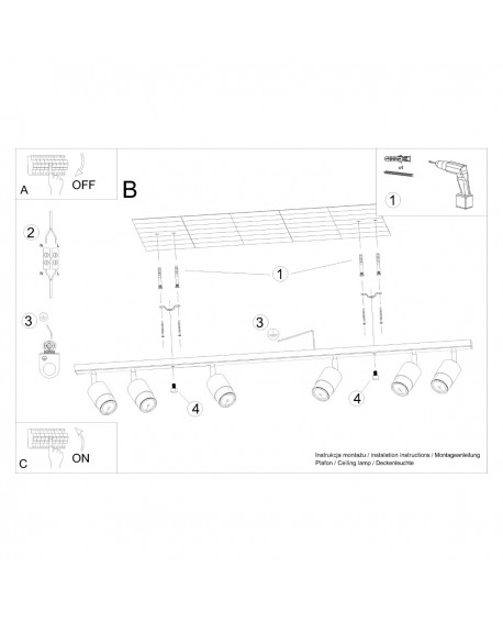 Plafon NERO 6 czarny/chrom Sollux SL.1068