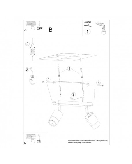 Plafon NERO 2 czarny/złoty Sollux SL.1070