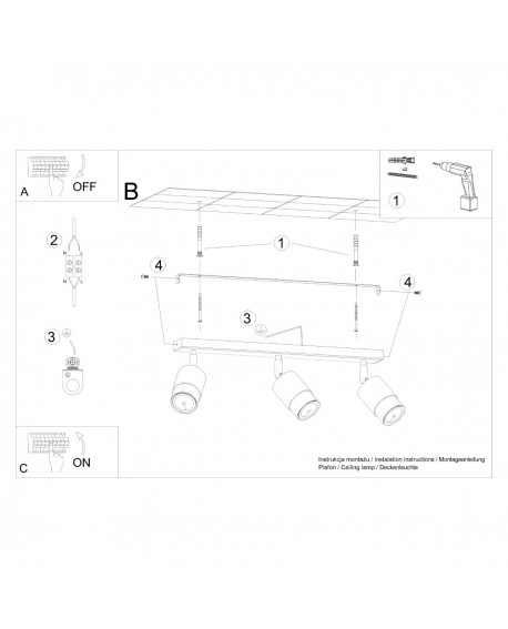 Plafon NERO 3 czarny/złoty Sollux SL.1071