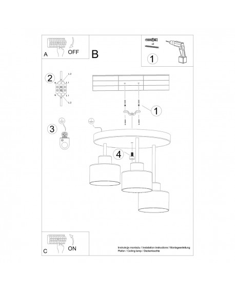 Plafon SAVAR 3 czarny Sollux SL.1131