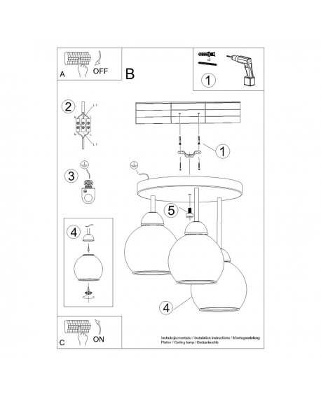 Żyrandol ALINO 3 czarny Sollux SL.1140